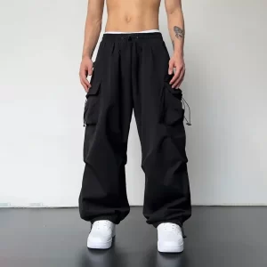 Spring Summer Fashion Casual Pans For Men Streetwear Solid Color Cargo Pants Elastic Waist Wide Leg Harajuku Casual Men's Jogger
