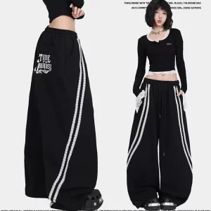 Cbxlab dança de rua feminina renda preta pull-tab jazz calças k-pop picante menina calças compridas calças de lazer de rua na moda.