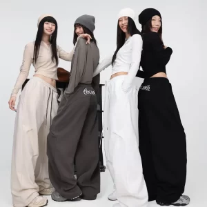 Cbxlab dança de rua feminina "calças de banana de três dobras" calças atléticas de hip-hop dança de jazz calças compridas de paraquedista de rua americana