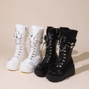 Boots Fashion Chain Punk Goth Wedges