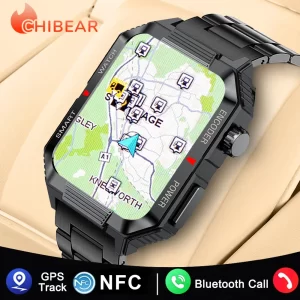 NFC GPS Men's Bluetooth Call Smart Watch 1.99'' HD Screen 120+ Sports Fitness Watch Outdoor Weather Data Waterproof Smartwatch
